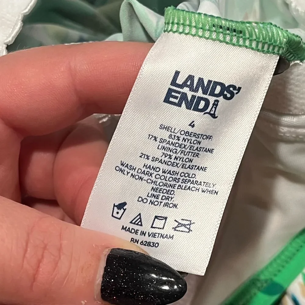 Lands End Bathing Suit Tankini Floral Tank Padded Green Navy Blue Size 4/6